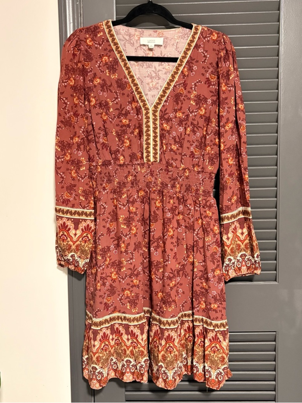 Lucky Brand Rust Floral Long Sleeve Dress